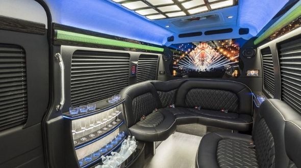 Interior of Charter Bus Company Colorado Springs's Sprinter Limo in Colorado Springs
